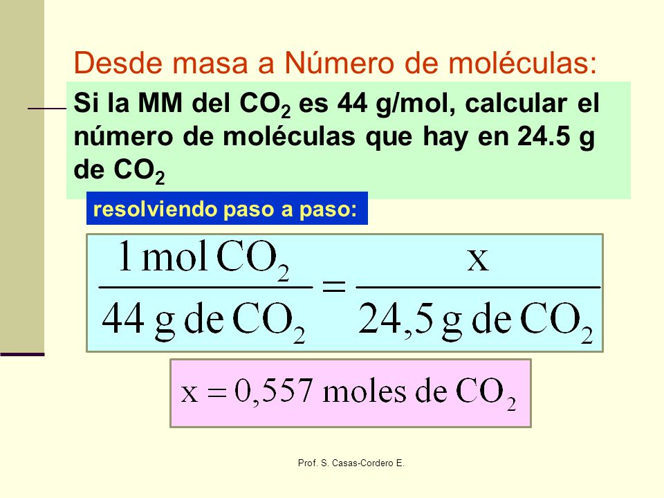 Desde masa a Número de moléculas: