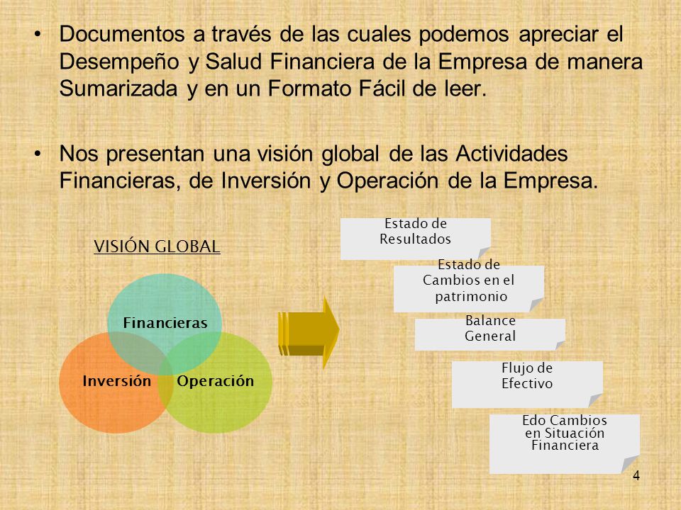 Documentos a través de las cuales podemos apreciar el Desempeño y Salud Financiera de la Empresa de manera Sumarizada y en un Formato Fácil de leer.