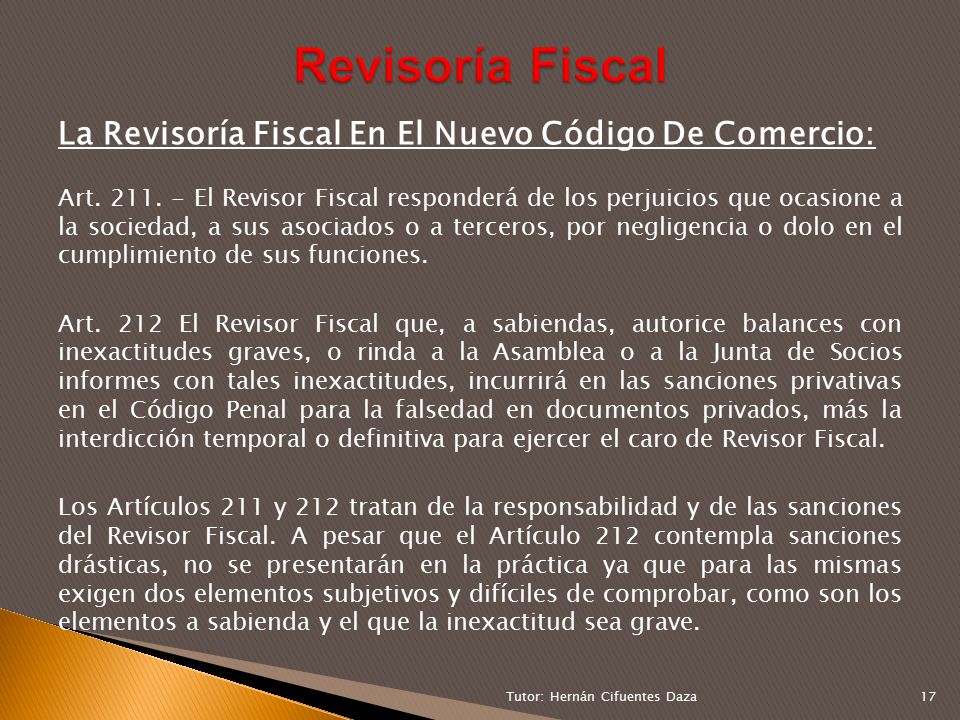 Revisoría Fiscal La Revisoría Fiscal En El Nuevo Código De Comercio: