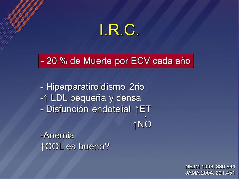 I.R.C % de Muerte por ECV cada año Hiperparatiroidismo 2rio