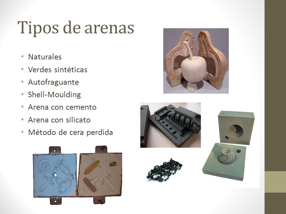 Tipos de arenas Naturales Verdes sintéticas Autofraguante