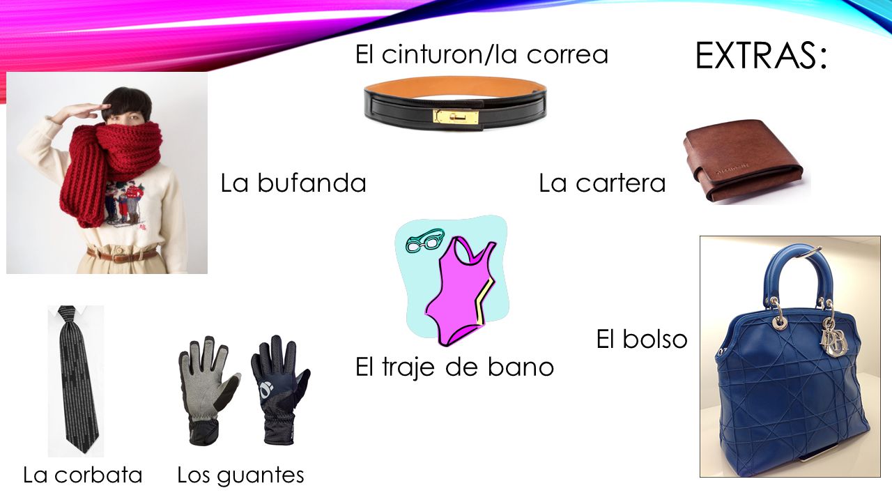 EXTRAS: El cinturon/la correa La bufanda La cartera El bolso