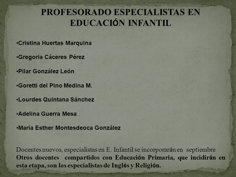 PROFESORADO ESPECIALISTAS EN EDUCACIÓN INFANTIL