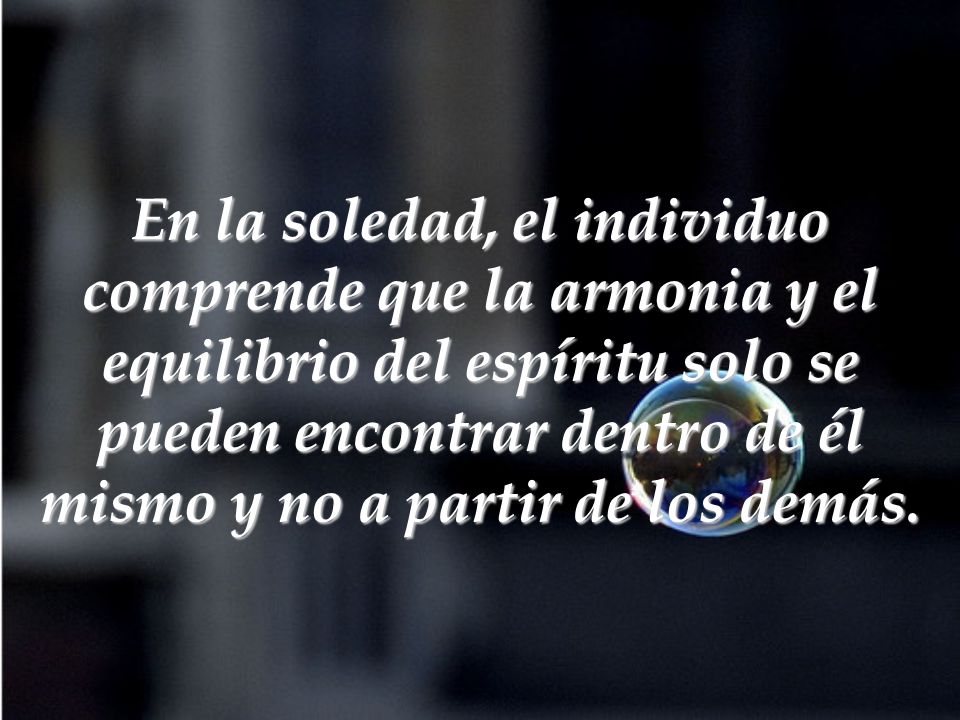 En la soledad, el individuo comprende que la armonia y el equilibrio del espíritu solo se pueden encontrar dentro de él mismo y no a partir de los demás.