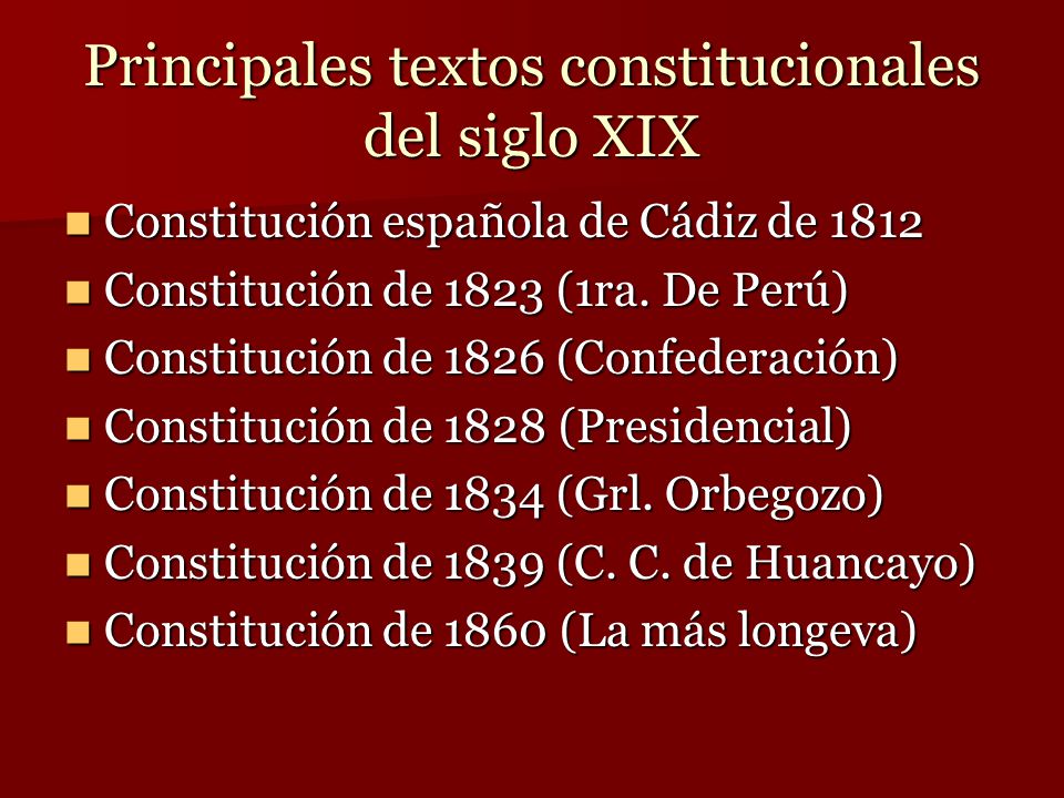Principales textos constitucionales del siglo XIX