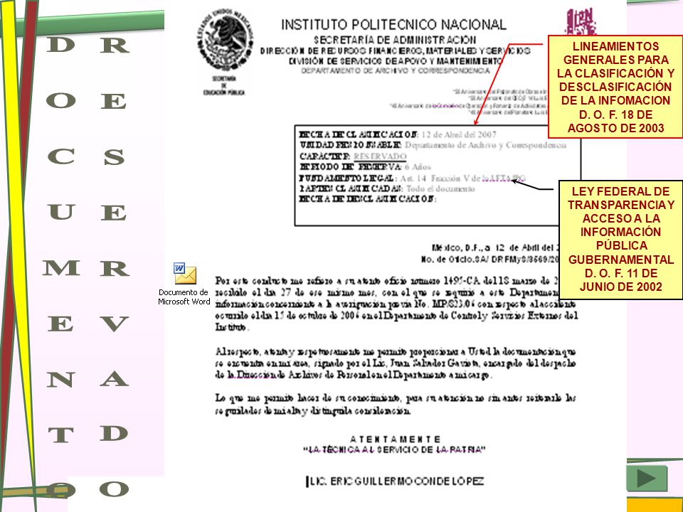 LINEAMIENTOS GENERALES PARA LA CLASIFICACIÓN Y DESCLASIFICACIÓN DE LA INFOMACION D. O. F. 18 DE AGOSTO DE 2003