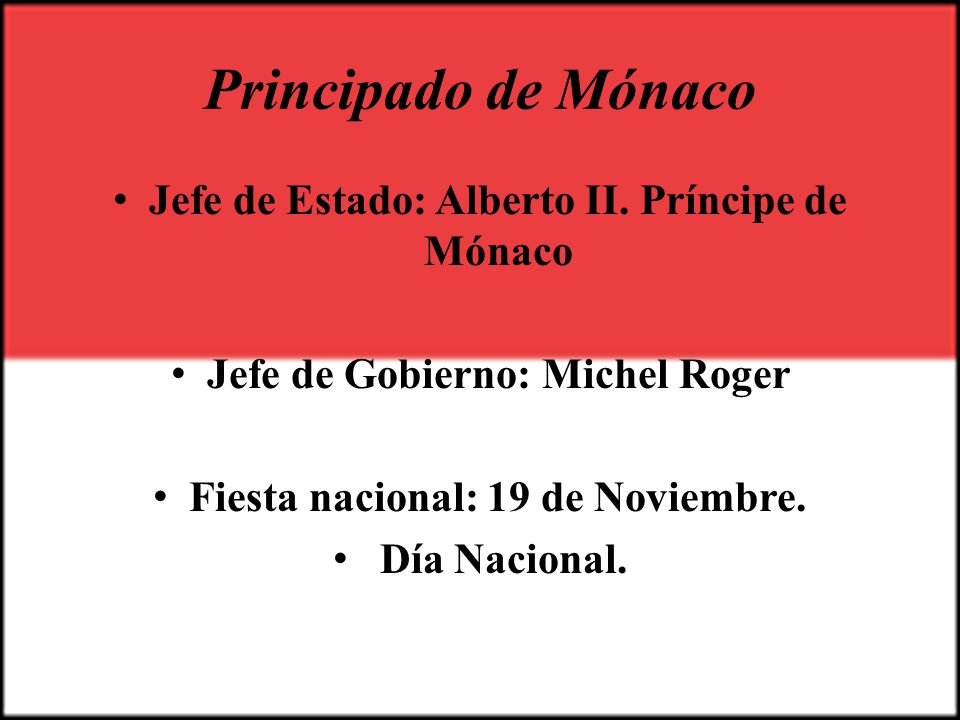 Principado de Mónaco Jefe de Estado: Alberto II. Príncipe de Mónaco