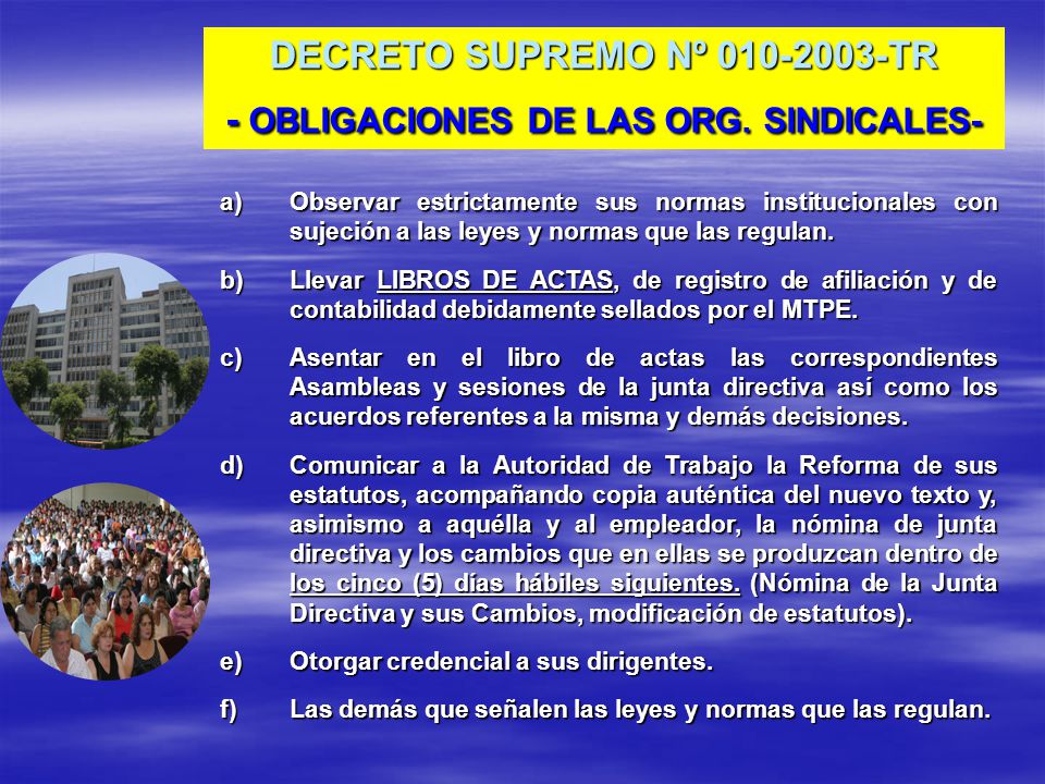 DECRETO SUPREMO Nº TR - OBLIGACIONES DE LAS ORG. SINDICALES-
