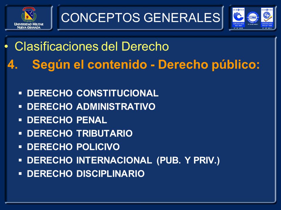 Clasificaciones del Derecho 4. Según el contenido - Derecho público: