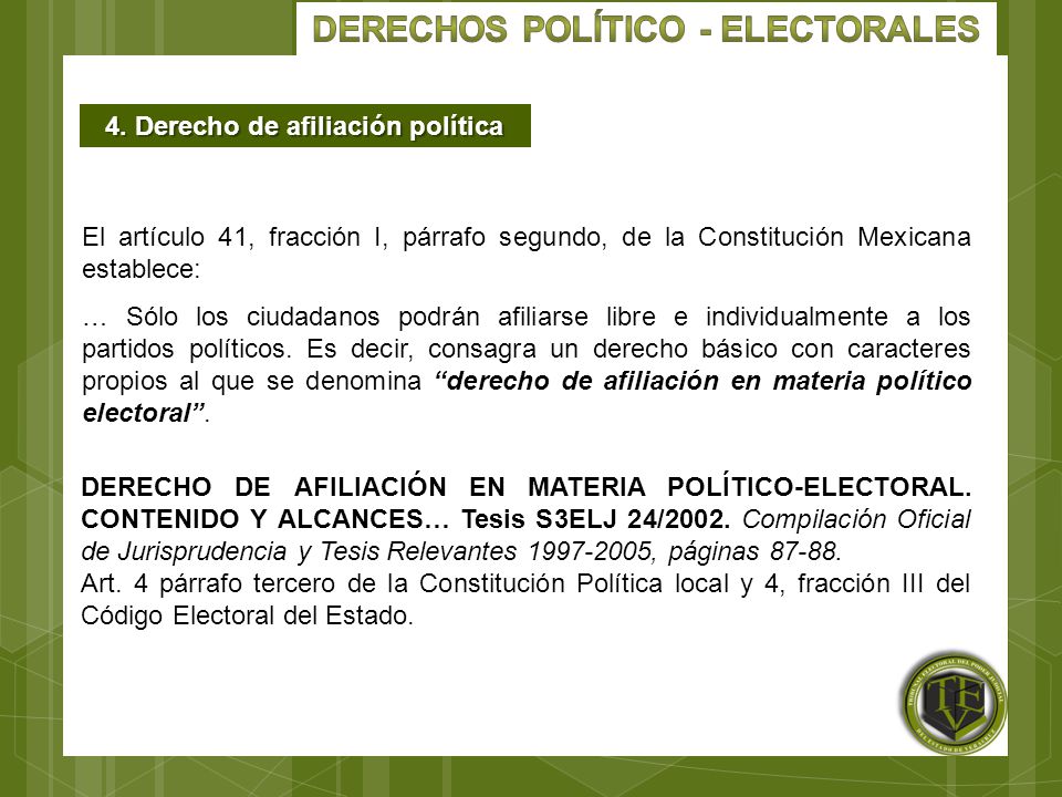 Derechos Político - Electorales 4. Derecho de afiliación política