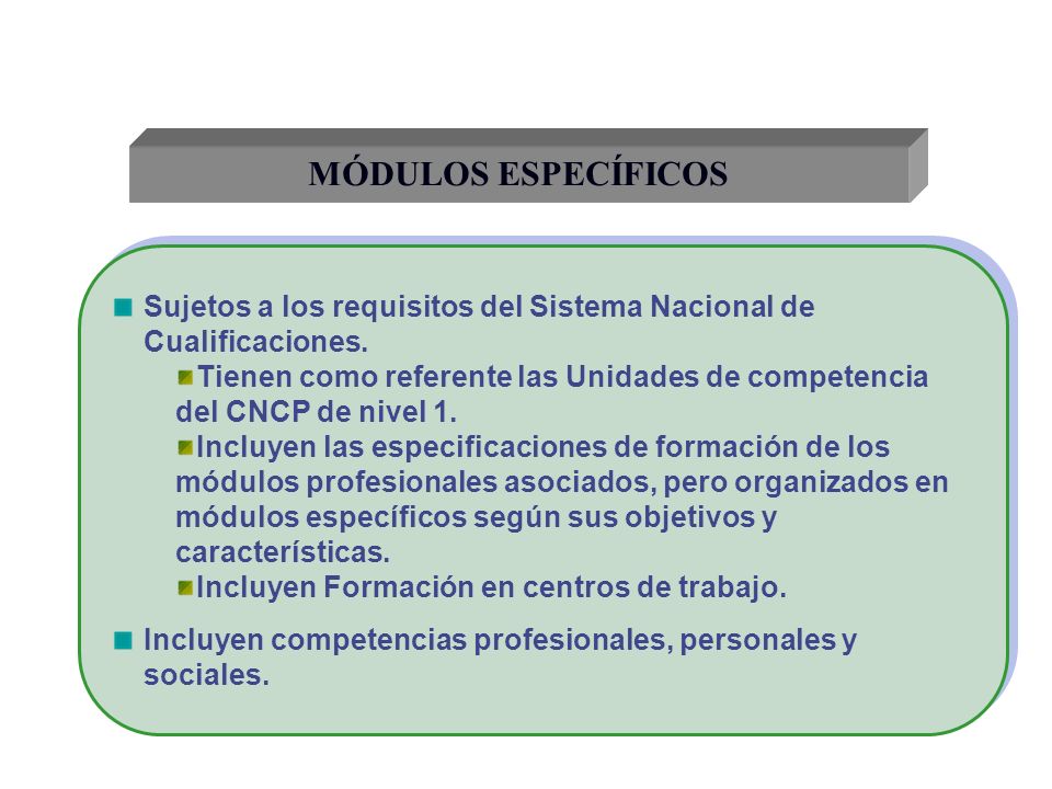 MÓDULOS ESPECÍFICOS Sujetos a los requisitos del Sistema Nacional de Cualificaciones.