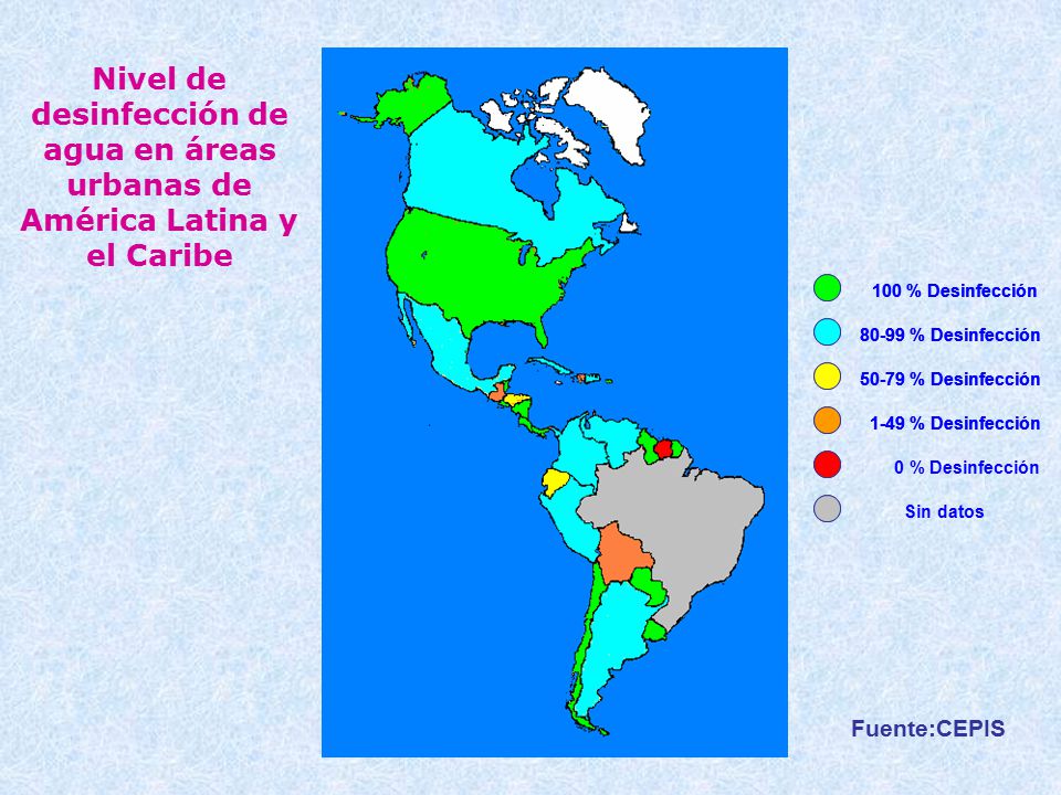 Nivel de desinfección de agua en áreas urbanas de América Latina y el Caribe