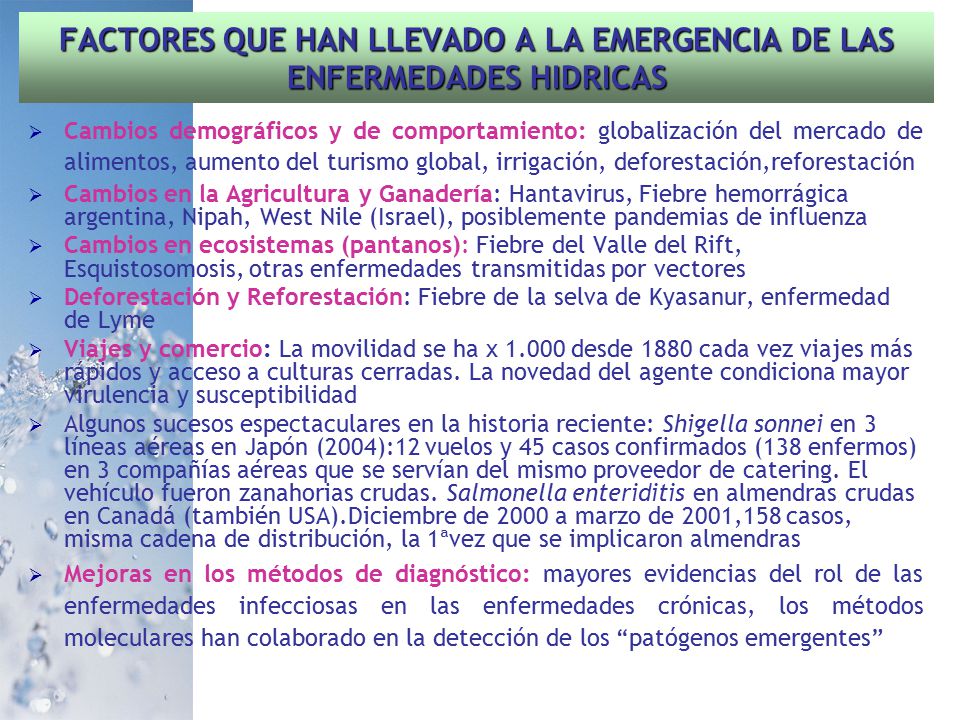 FACTORES QUE HAN LLEVADO A LA EMERGENCIA DE LAS ENFERMEDADES HIDRICAS