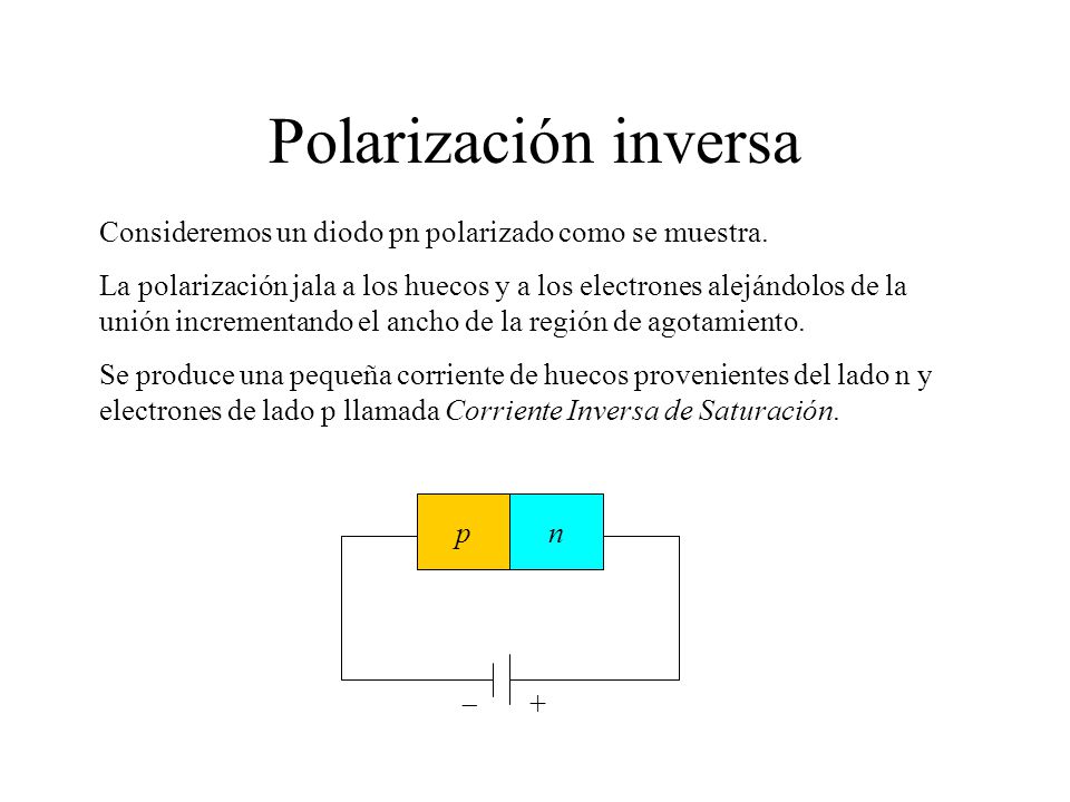 Polarización inversa Consideremos un diodo pn polarizado como se muestra.