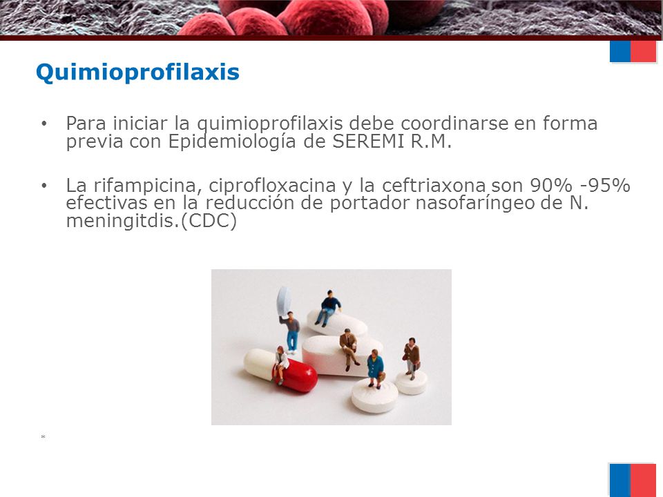 Quimioprofilaxis Para iniciar la quimioprofilaxis debe coordinarse en forma previa con Epidemiología de SEREMI R.M.