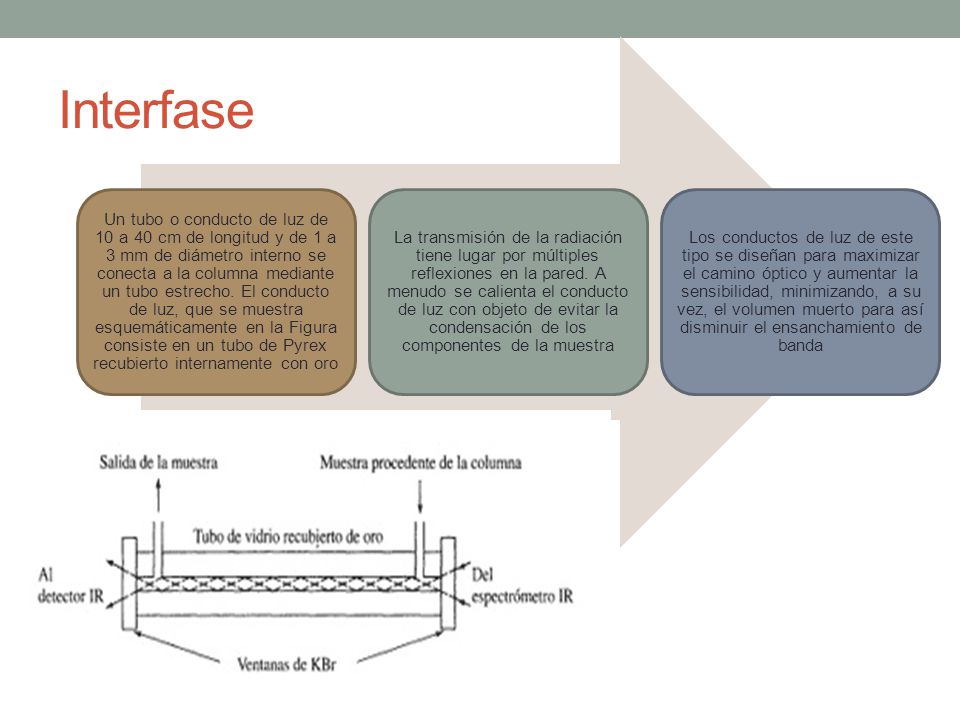 Un tubo o conducto de luz de 10 a 40 cm de longitud y de 1 a 3 mm de diámetro interno se conecta a la columna mediante un tubo estrecho. El conducto de luz, que se muestra esquemáticamente en la Figura consiste en un tubo de Pyrex recubierto internamente con oro
