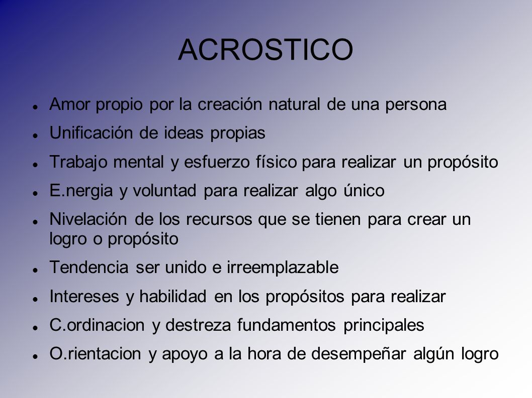 ACROSTICO Amor propio por la creación natural de una persona