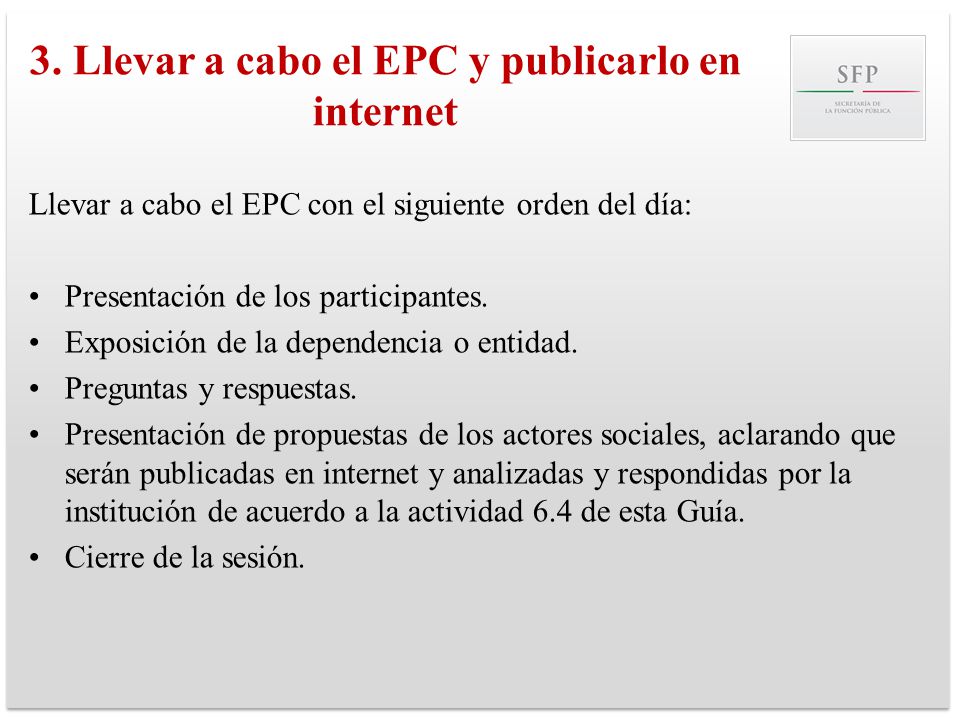 3. Llevar a cabo el EPC y publicarlo en internet