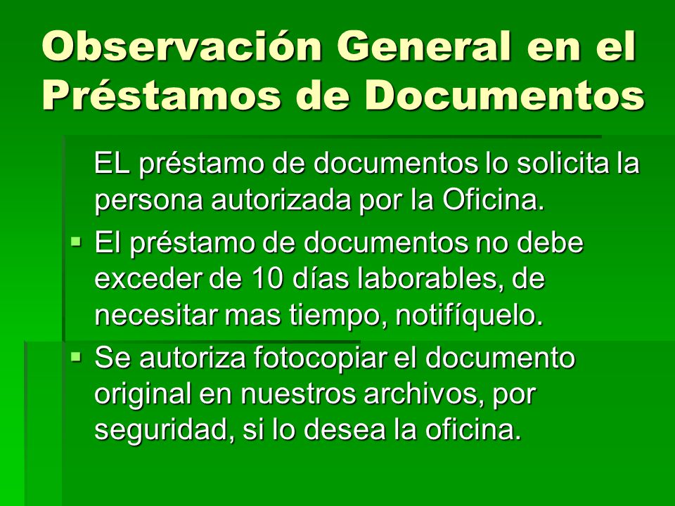Observación General en el Préstamos de Documentos