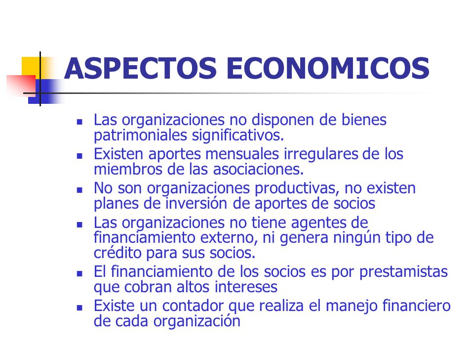 ASPECTOS ECONOMICOS Las organizaciones no disponen de bienes patrimoniales significativos.