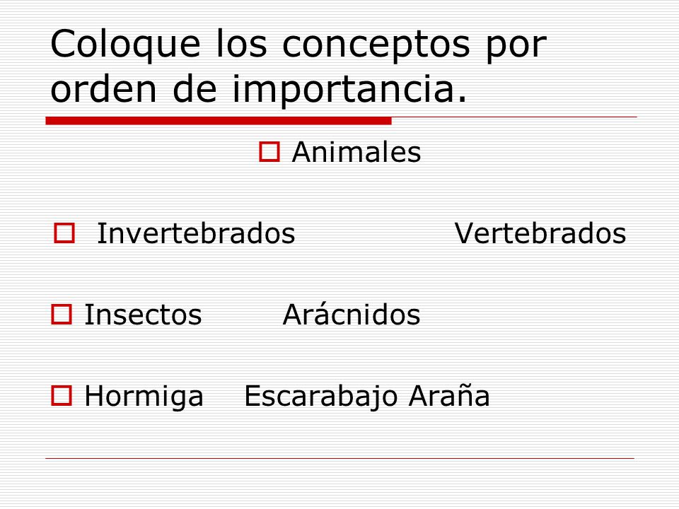 Coloque los conceptos por orden de importancia.