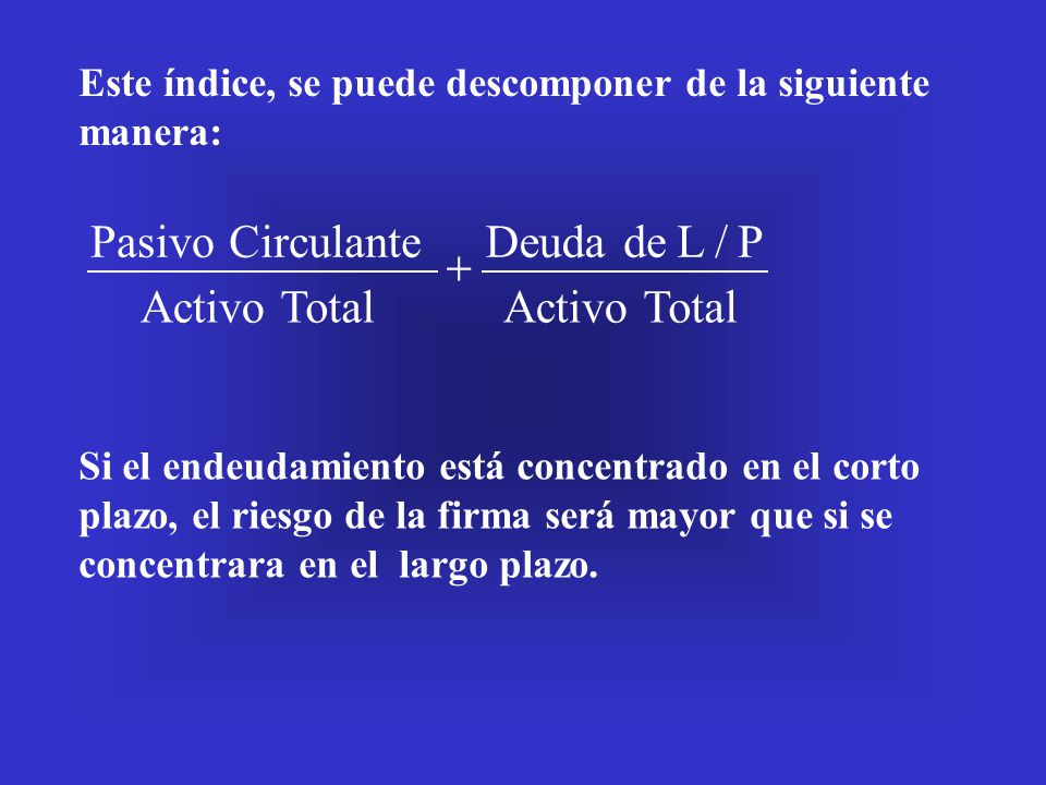 Total Activo P / L de Deuda Circulante Pasivo +