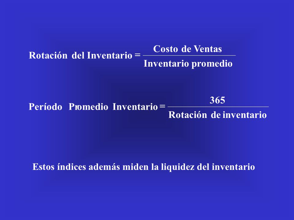 promedio Inventario Ventas de Costo del Rotación = inventario de