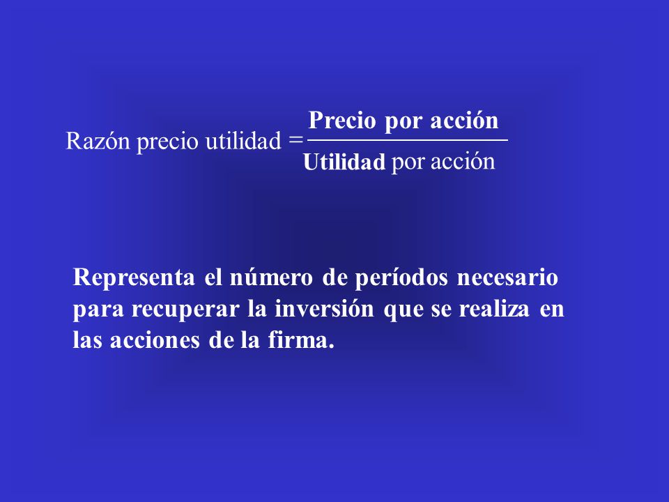 acción por utilidad precio Razón = Precio por acción