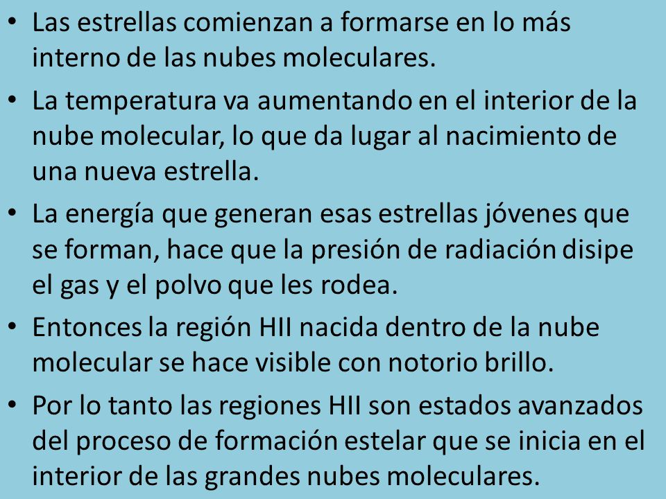 Las estrellas comienzan a formarse en lo más interno de las nubes moleculares.