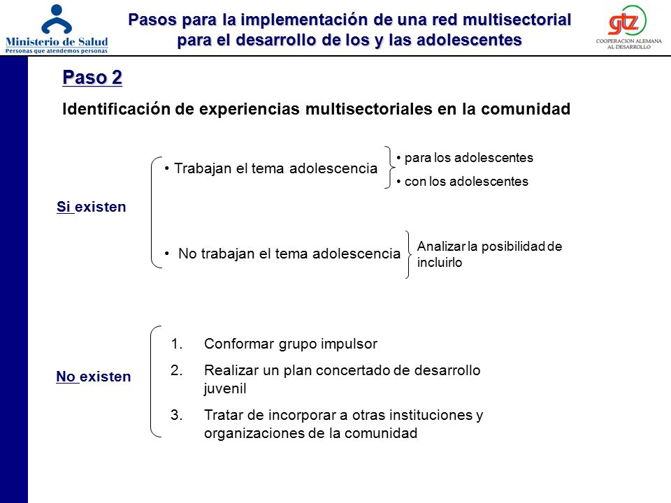 Pasos para la implementación de una red multisectorial para el desarrollo de los y las adolescentes