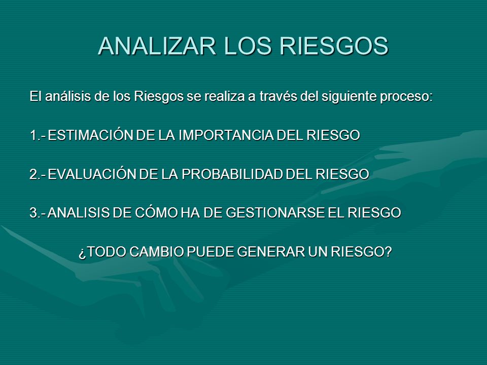 ANALIZAR LOS RIESGOS El análisis de los Riesgos se realiza a través del siguiente proceso: 1.- ESTIMACIÓN DE LA IMPORTANCIA DEL RIESGO.