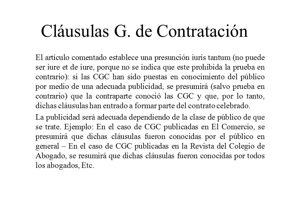 Cláusulas G. de Contratación
