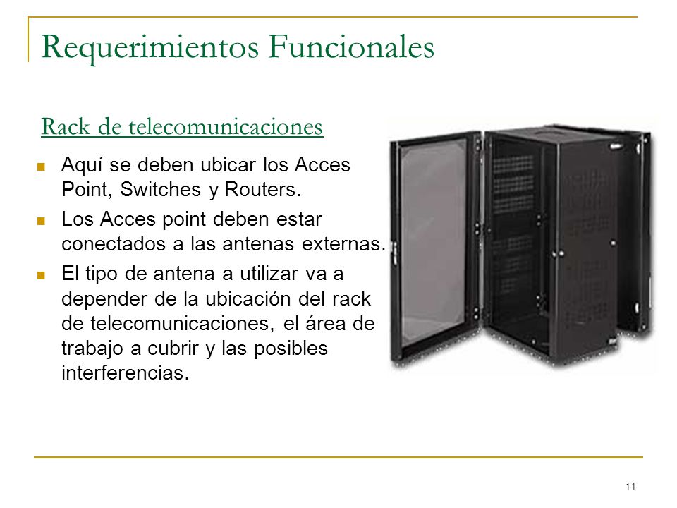Requerimientos Funcionales Rack de telecomunicaciones