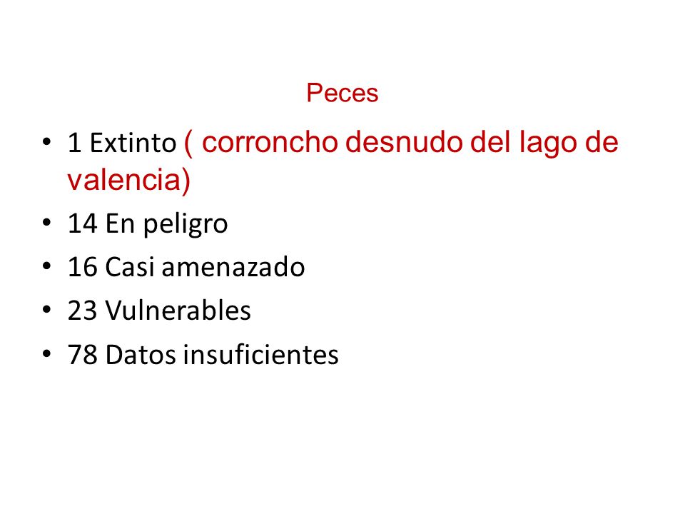 1 Extinto ( corroncho desnudo del lago de valencia) 14 En peligro