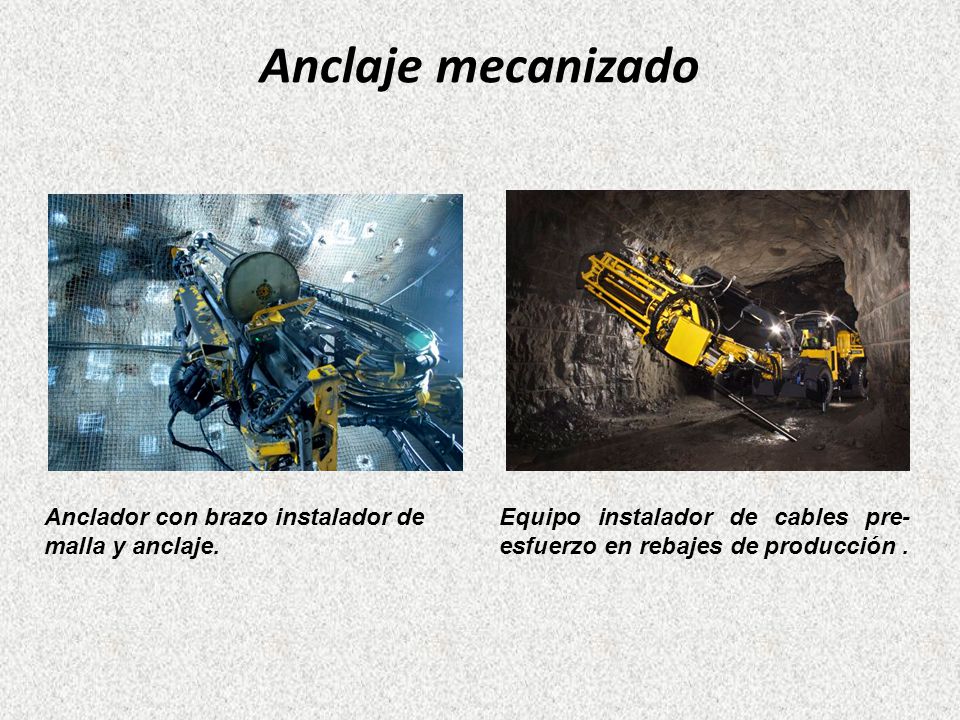 Anclaje mecanizado Anclador con brazo instalador de malla y anclaje.