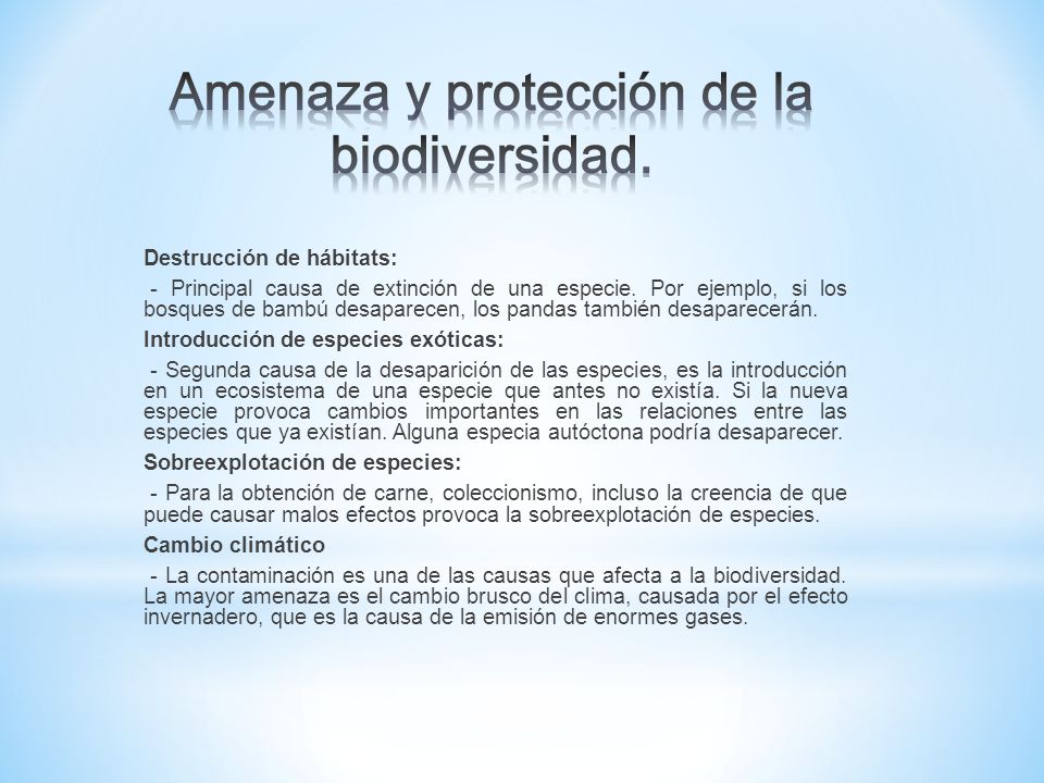 Amenaza y protección de la biodiversidad.