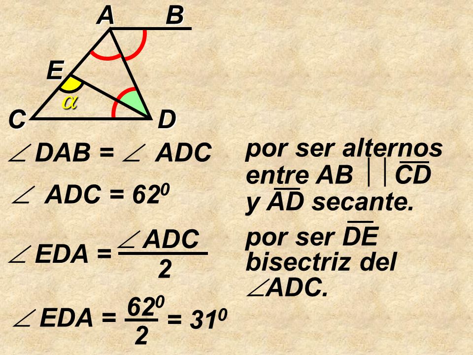  A B. C D. E.  DAB =  ADC. por ser alternos entre AB CD y AD secante.