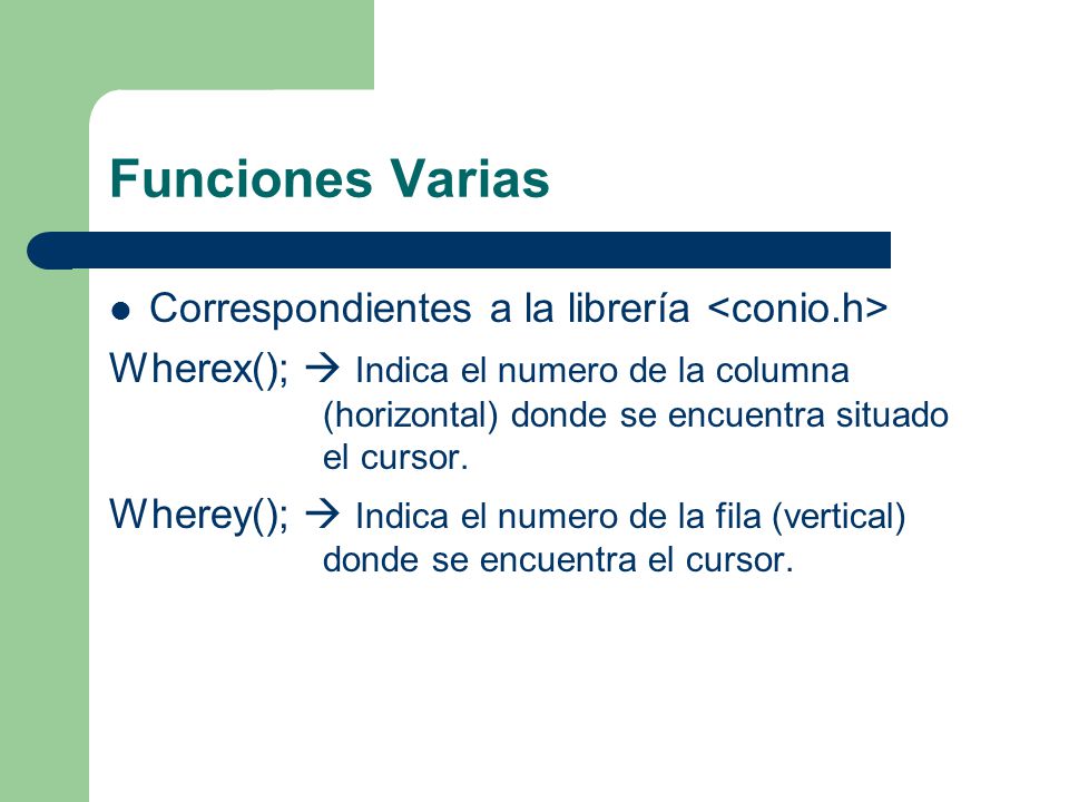 Funciones Varias Correspondientes a la librería <conio.h>