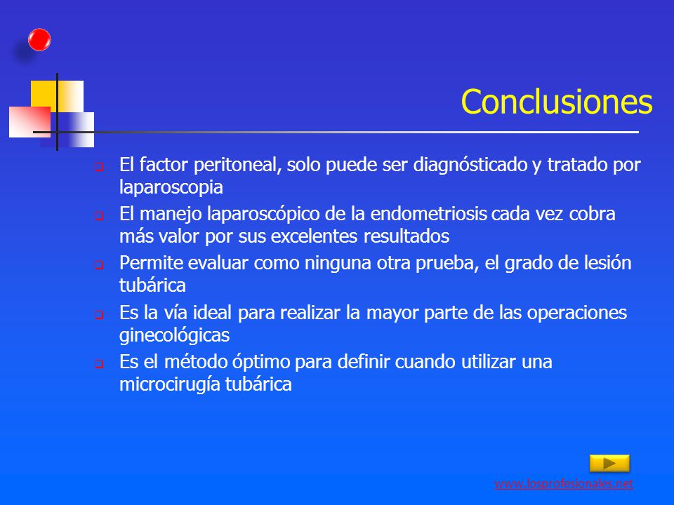 Conclusiones El factor peritoneal, solo puede ser diagnósticado y tratado por laparoscopia.