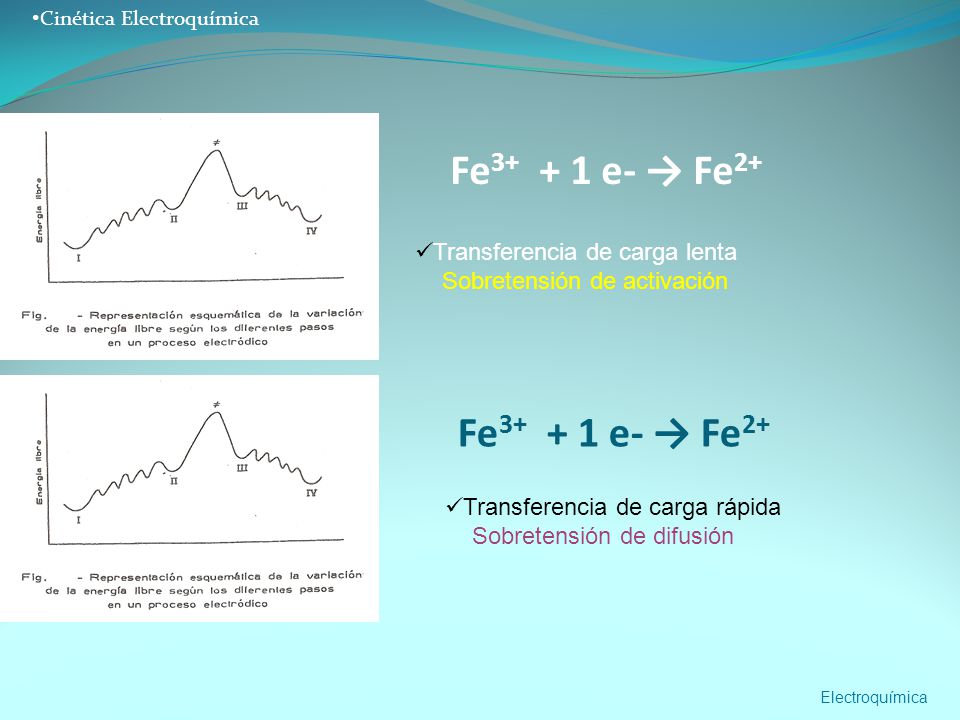 Fe e- → Fe2+ Fe e- → Fe2+ Transferencia de carga lenta