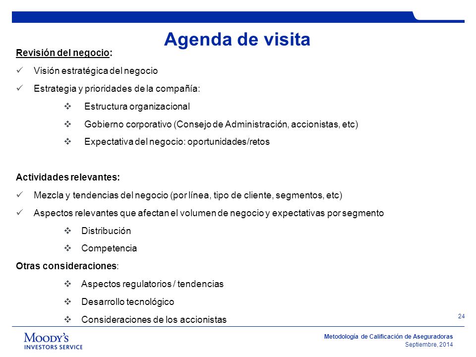 Agenda de visita Revisión del negocio: Visión estratégica del negocio