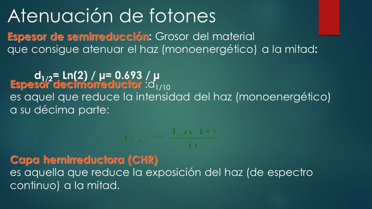 Atenuación de fotones Espesor de semirreducción: Grosor del material