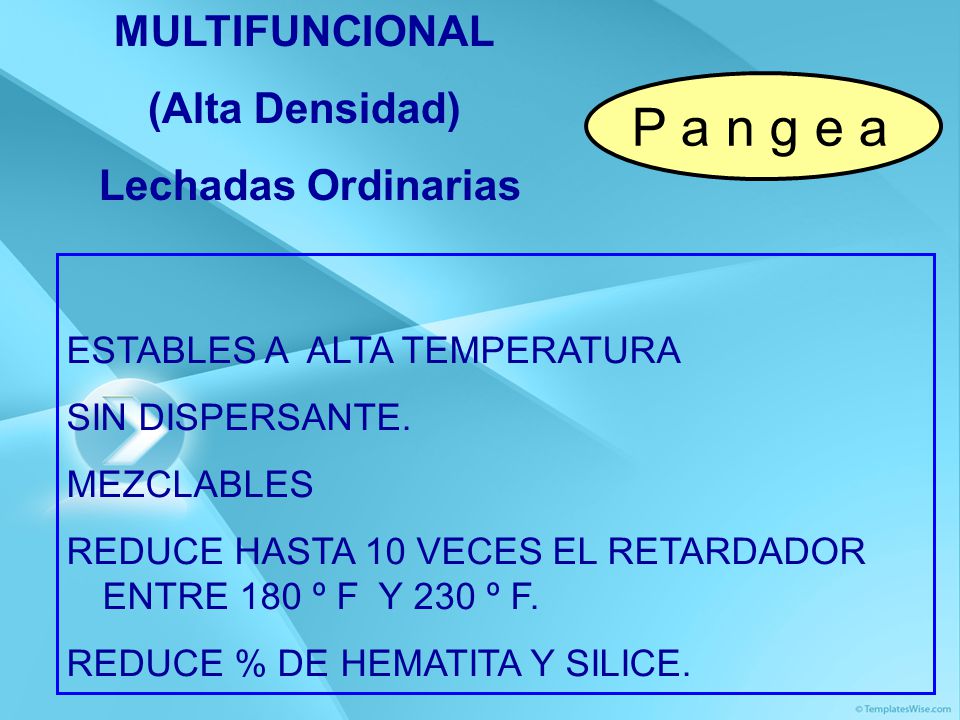 P a n g e a MULTIFUNCIONAL (Alta Densidad) Lechadas Ordinarias