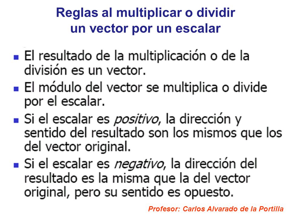 Reglas al multiplicar o dividir un vector por un escalar