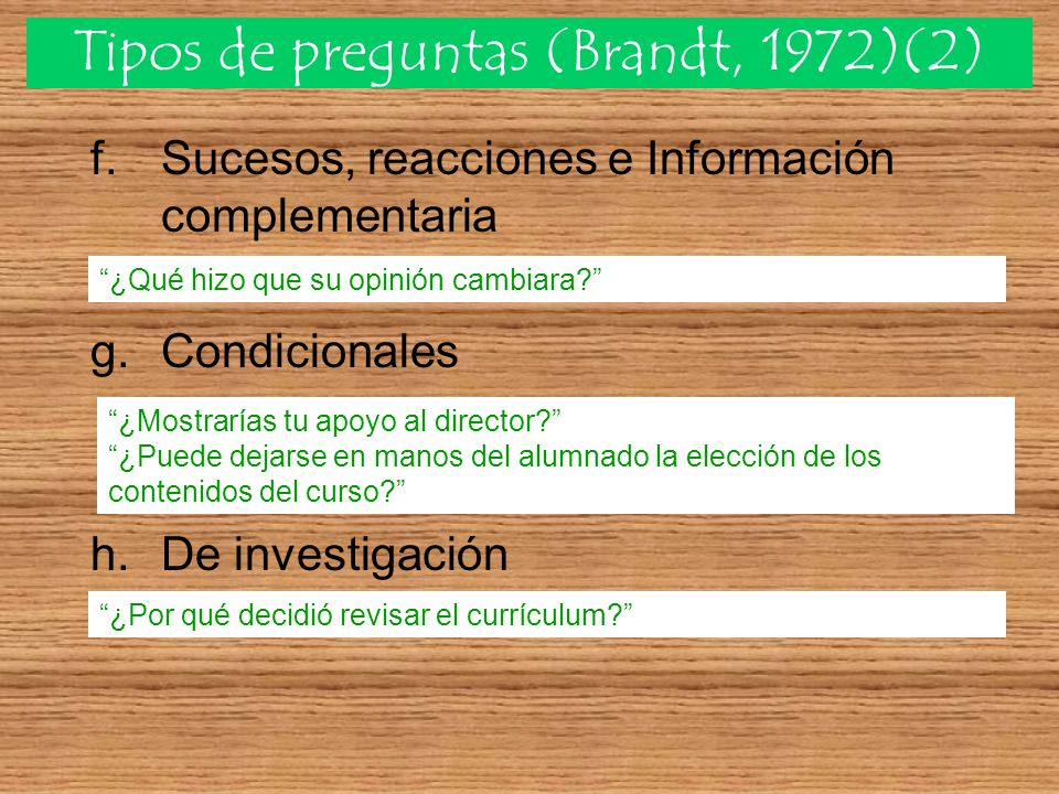 Tipos de preguntas (Brandt, 1972)(2)