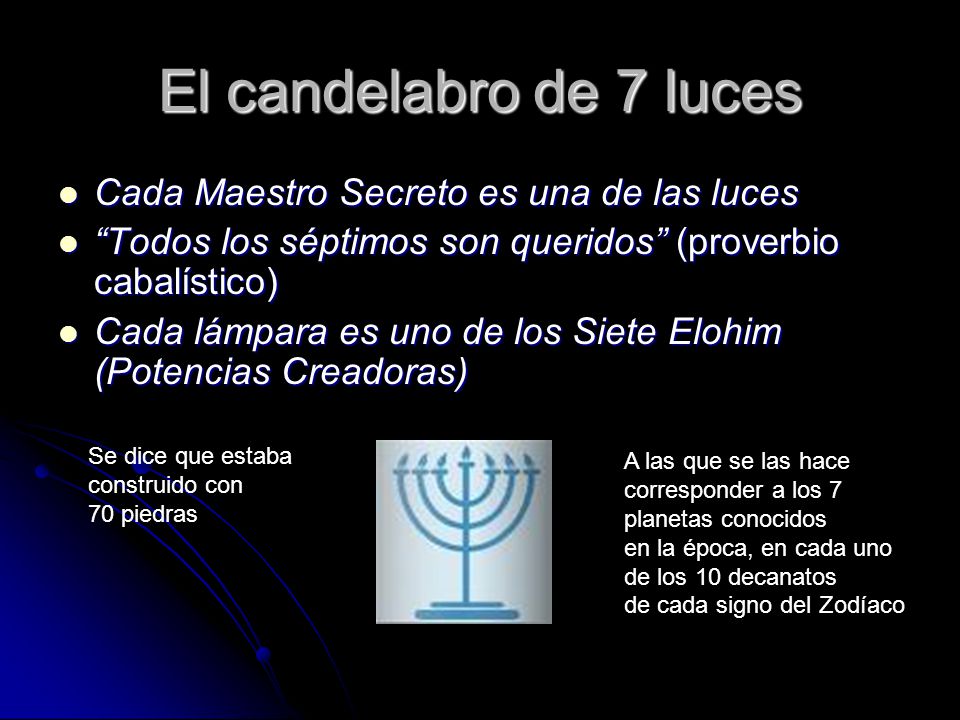 El candelabro de 7 luces Cada Maestro Secreto es una de las luces