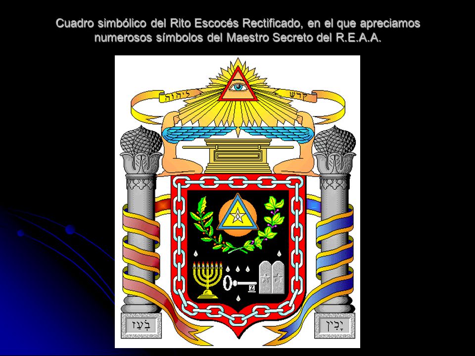 Cuadro simbólico del Rito Escocés Rectificado, en el que apreciamos numerosos símbolos del Maestro Secreto del R.E.A.A.