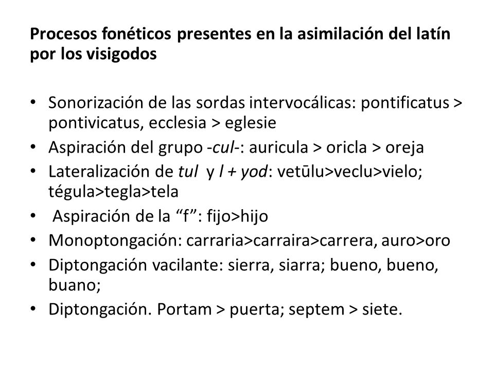 Procesos fonéticos presentes en la asimilación del latín por los visigodos