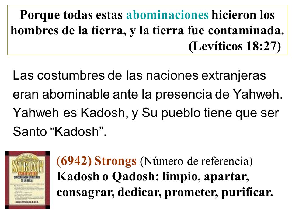Porque todas estas abominaciones hicieron los hombres de la tierra, y la tierra fue contaminada. (Levíticos 18:27)