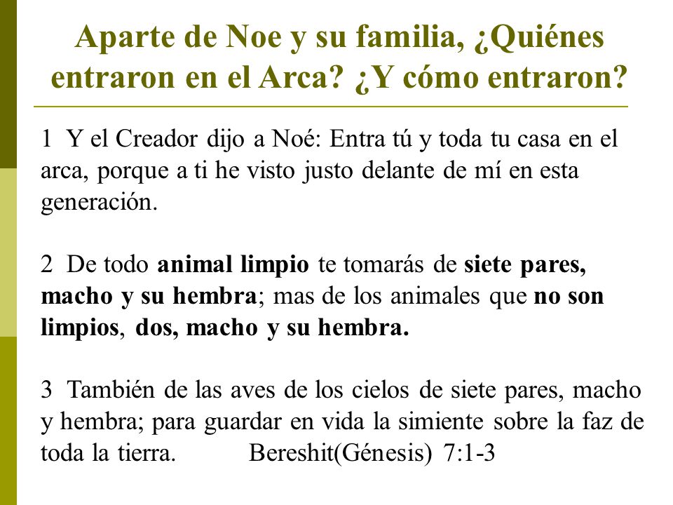 Aparte de Noe y su familia, ¿Quiénes entraron en el Arca